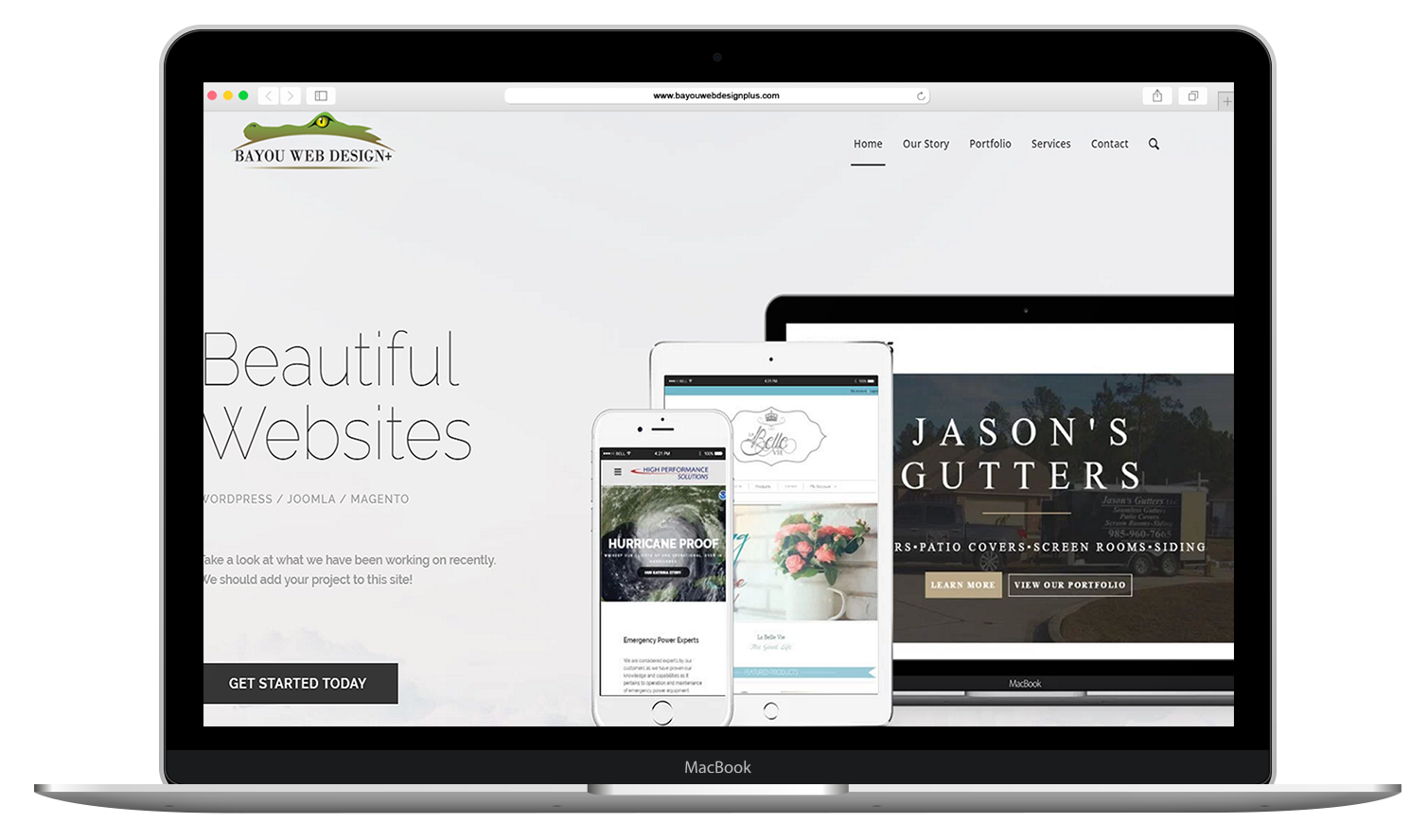 A mockup image displaying web design services by Bayou Web Design