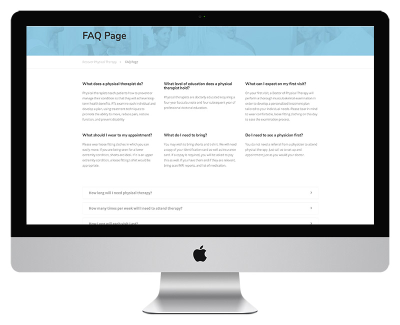 Physical Therapy FAQ page