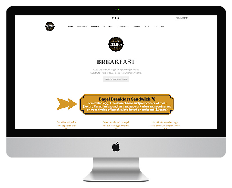 Creole Bagelry Menu Page 1