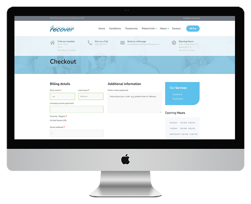 Recover PT Online Payment Option Checkout Page