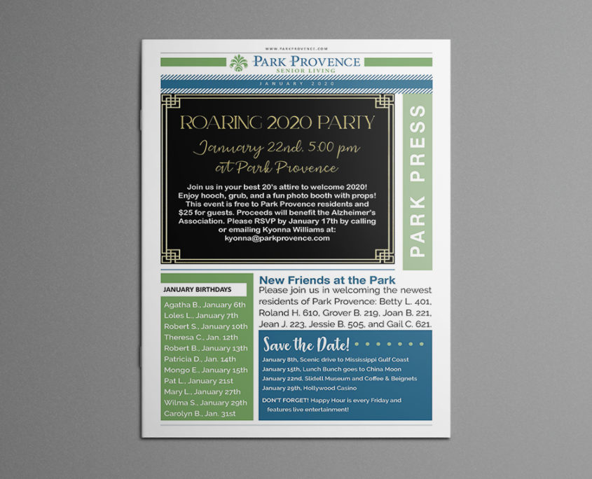 Park Provence Newsletter sized Newsletter Design