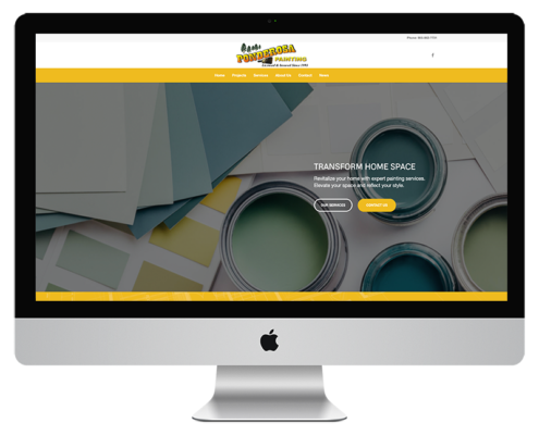 Computer mockup displaying the website design for Ponderosa Painting Company, showcasing a modern and visually appealing online presence.