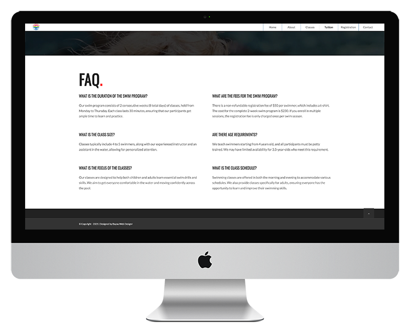 Kim's Swim Lessons Web Design - FAQ Page 1 Kims Swim Lessons Web Design FAQ Page 1